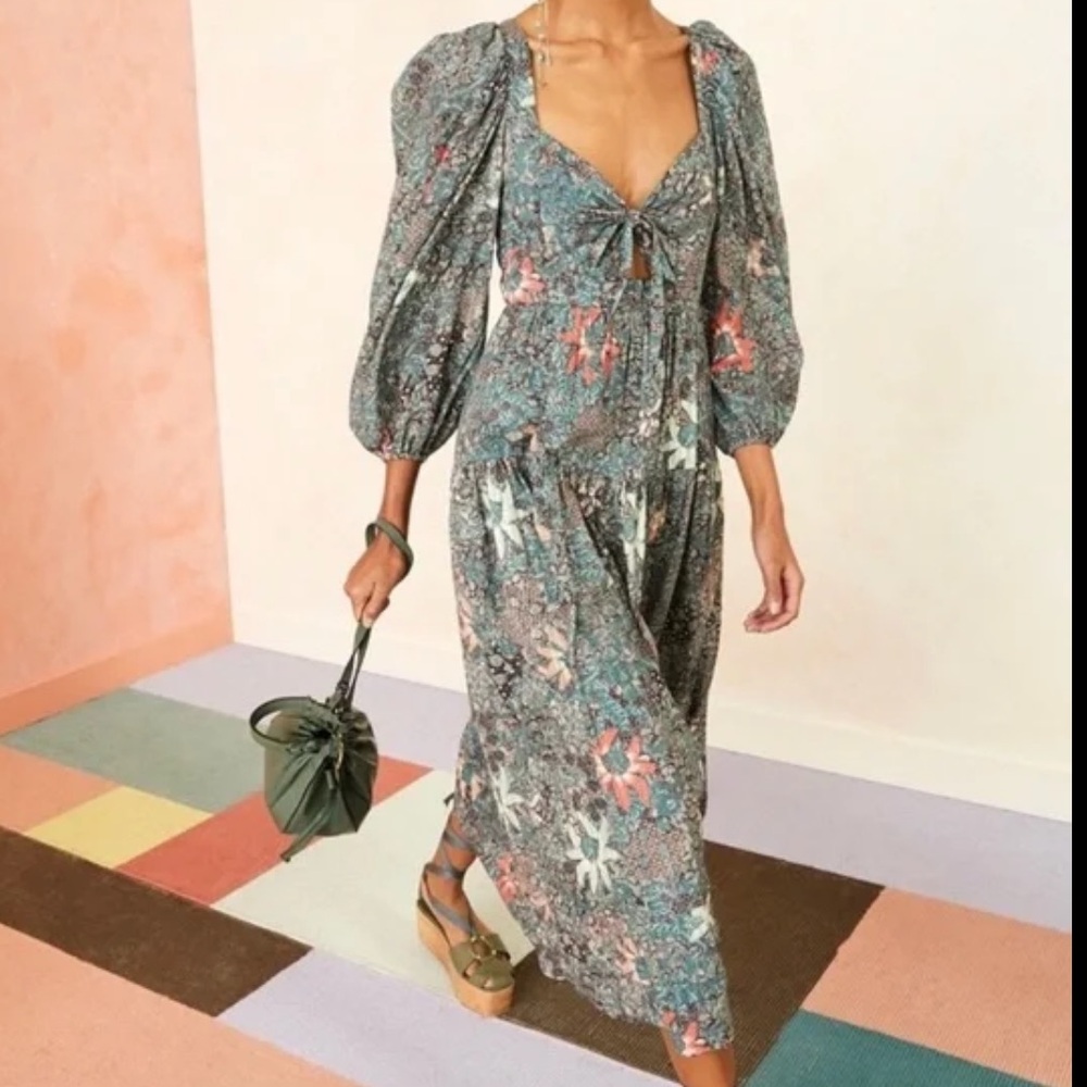 ULLA JOHNSON Floral Puff Sleeve Maxi Dress Size 0